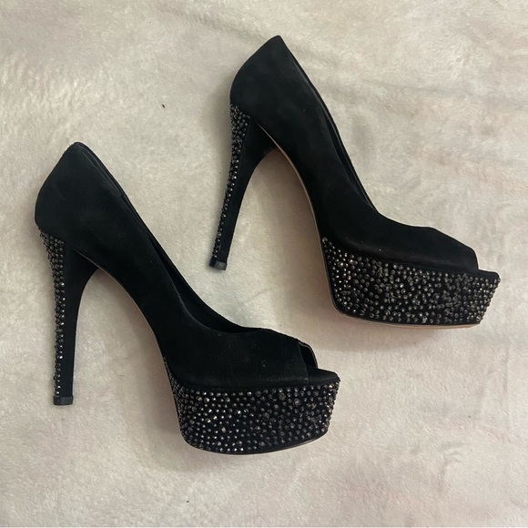 B Brian Atwood bea studded platform pumps rhinestone embellished - Picture 2 of 11